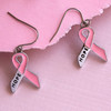 Silver Metal Hope Pink Cancer Ribbon Dangle Earrings