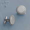 Men's Silver Circle Cufflinks with Textured Edge, Engravable, Joyful Sentiments by Gloria Duchin