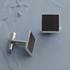 Men's Square Cufflinks - Silver Stainless Steel with Carbon Fiber Design, Personalized Engravings, Joyful Sentiments by Gloria Duchin