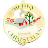 Merry Christmas Colorful Winter Scene on Gold Metal Christmas Tree Ornament