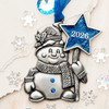 Happy Snowman Pewter Plated Metal Ornament Holds Dated Glitter Star