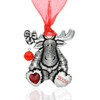 Loving Moose Dated Red Glitter Heart Pewter Plated Metal Christmas Tree Ornament