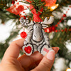 Loving Moose Dated Red Glitter Heart Pewter Plated Metal Christmas Tree Ornament