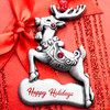 Red Crystal Happy Holidays Reindeer Metal Ornament