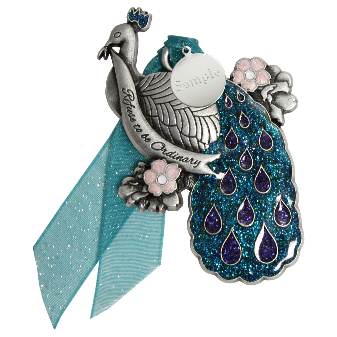 Glitter Peacock Ornament, Size: Size=3 x 2-1/8