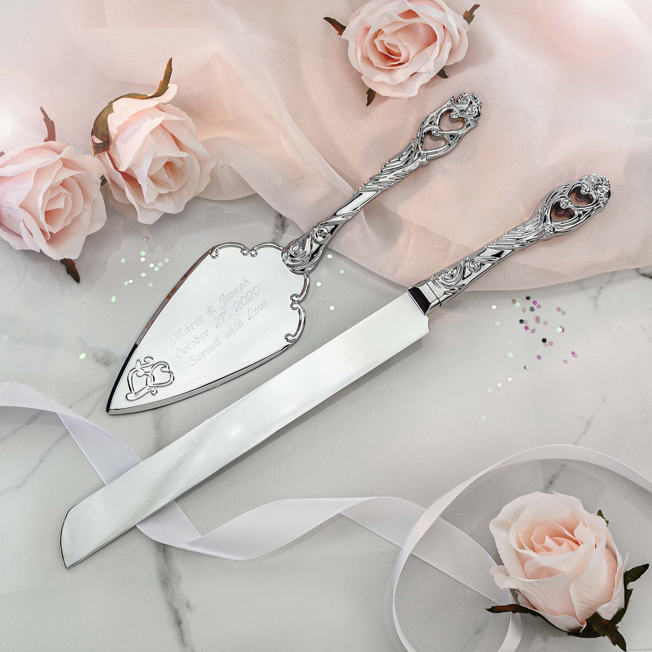 Personalized Silver Wedding Cake Knife and Server Set 2pc Engraved Classic  Silver Serving Set, Custom Wedding Gift, Engagement Gift - Etsy | Silver wedding  cake, Gold cake knife, Wedding cake knife