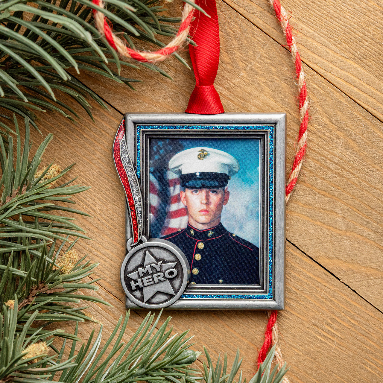 Pewter Metal My Hero Military Picture Photo Frame Ornament