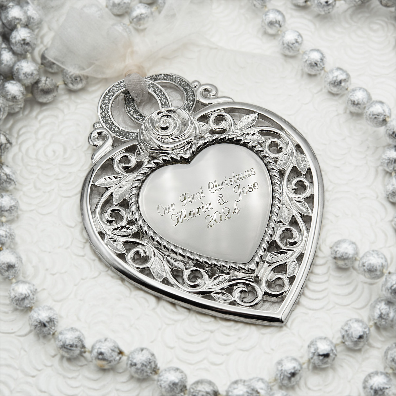 Silver Wedding Heart Keepsake Ornament - Gloria Duchin