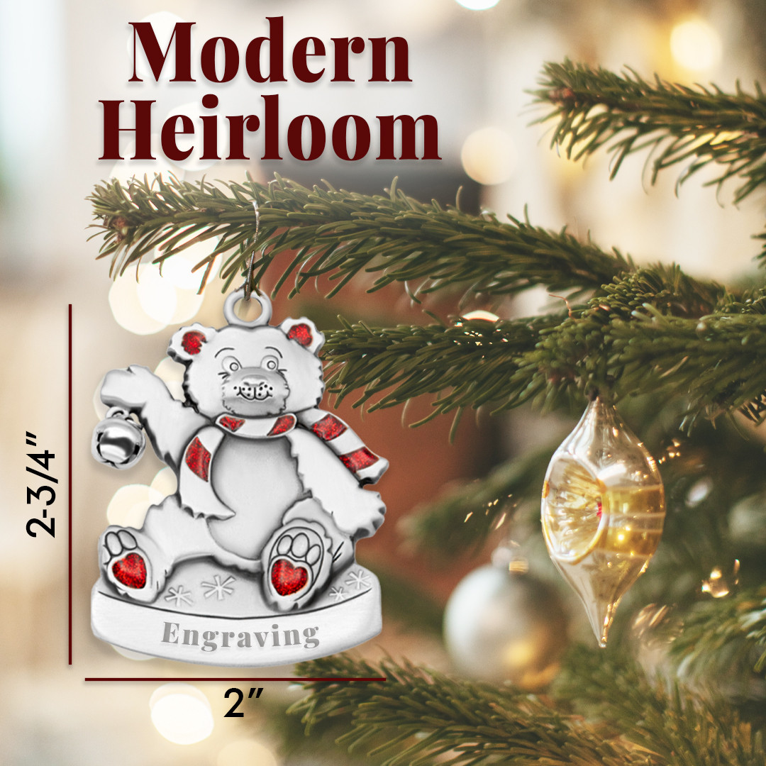 Genuine Pewter Metal Teddy Bear Christmas Tree Ornament - Gloria