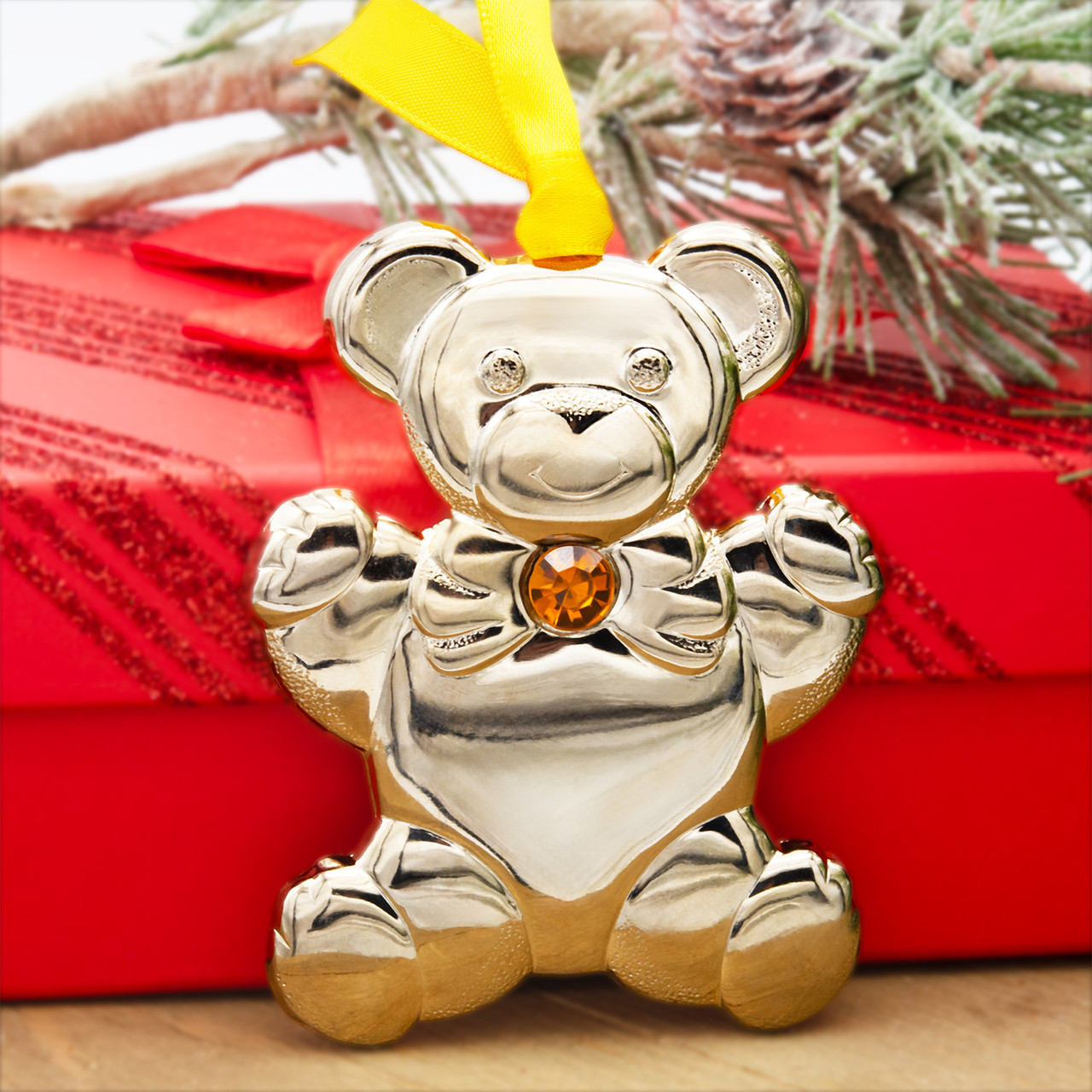 Gold Crystal Birthstone Teddy Bear Ornament - Gloria Duchin