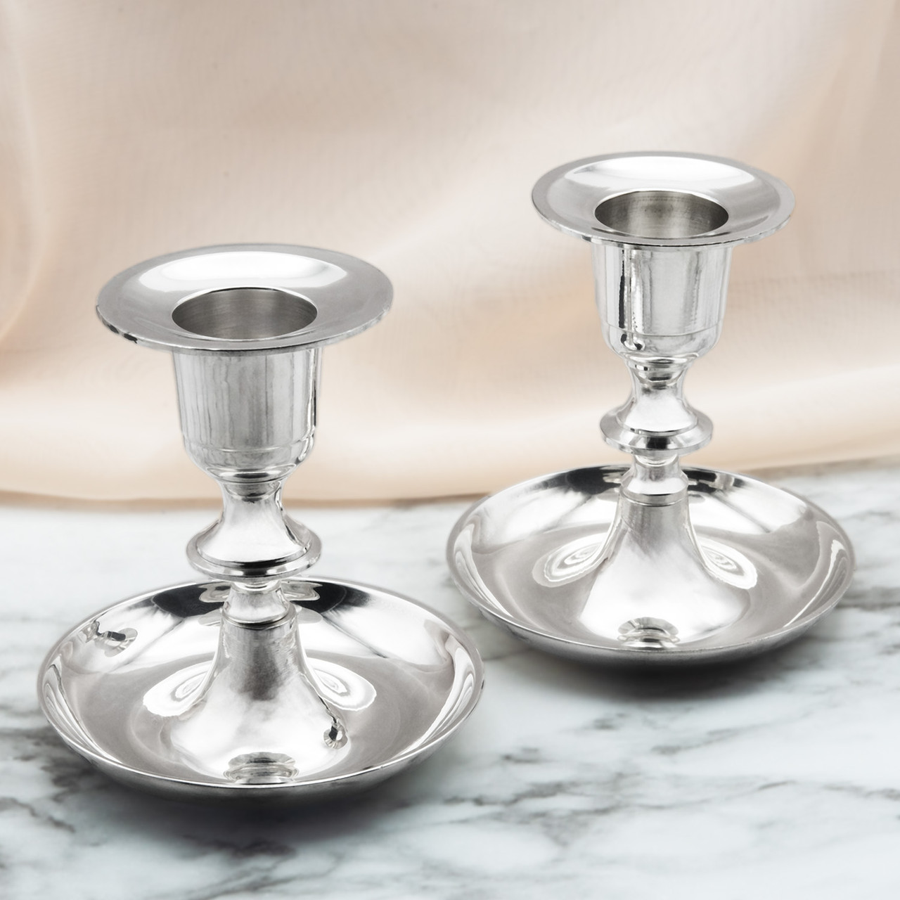 Silver Plated Brass Candle Holders Set of 2