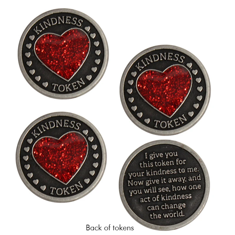 Inspirational Heart Tokens Set Stainless Steel & Red Glitter Hearts