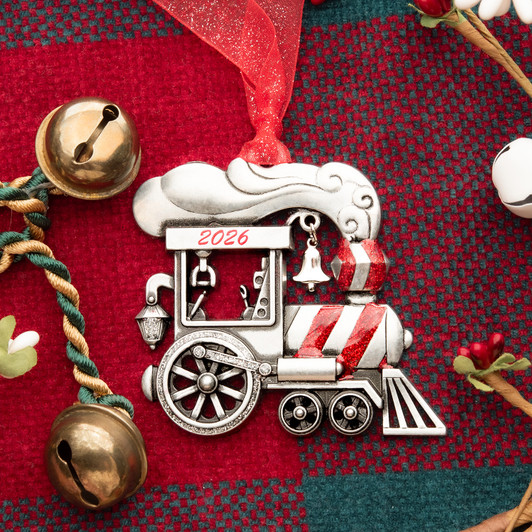 Train Ornament Vintage Choo Choo Train Childrens Ornaments Red Glitter  Dated with Current Date