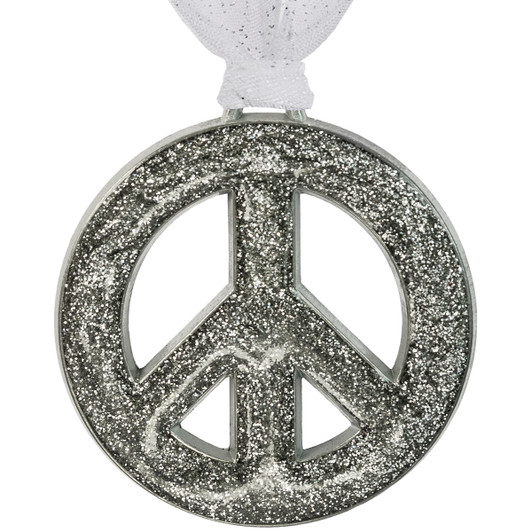 Silver Metal Glitter Peace Sign Ornament