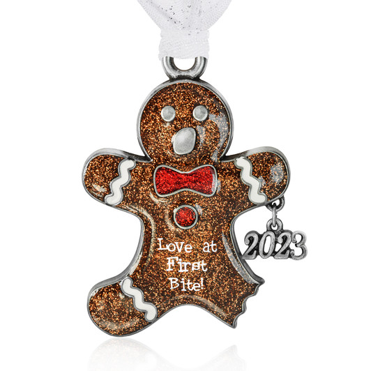 Love at First Bite Gingerbread Silver Metal Ornament