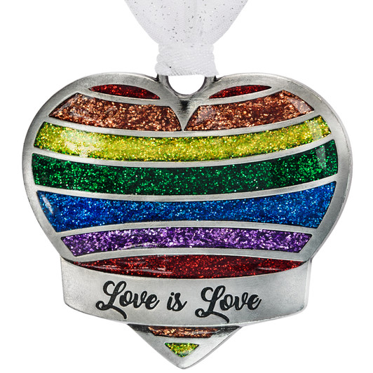 Love is Love Pewter Metal Rainbow Heart Christmas Tree Ornament Gay Pride