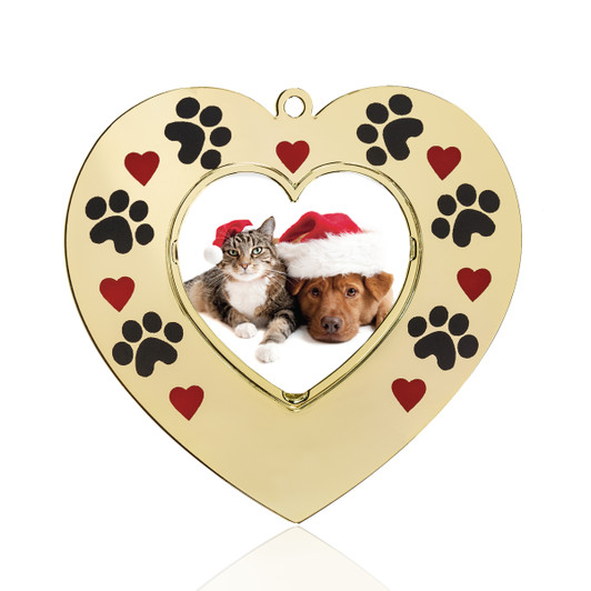 Hearts and Paws Gold Metal Pet Dog Heart Picture Frame Ornament