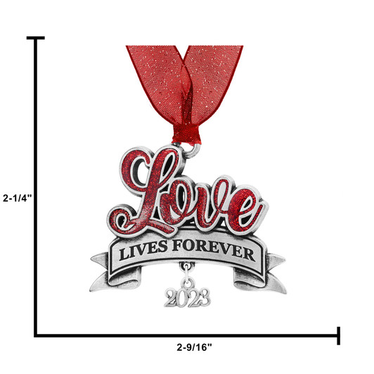 Love Lives Forever Silver Metal Ornament with Date Charm