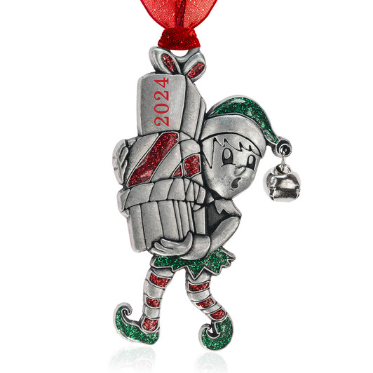 Silver Metal Busy Elf Ornament