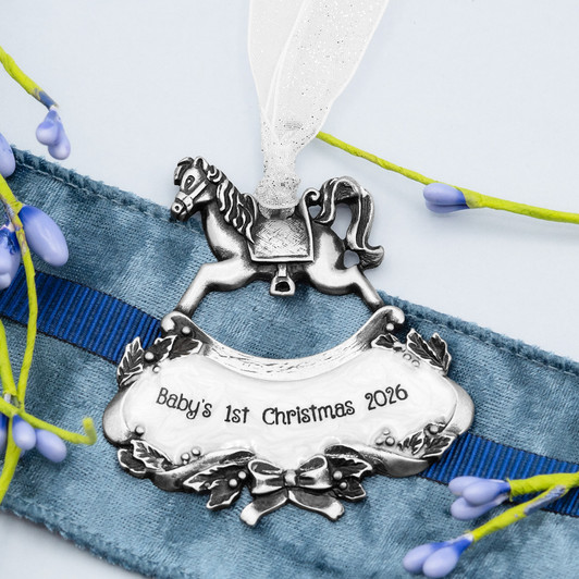 Pewter Baby's First Christmas Rocking Horse Ornament