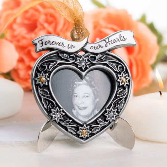 Forever In Our Heart Silver Metal Picture Frame Memorial Christmas Ornament