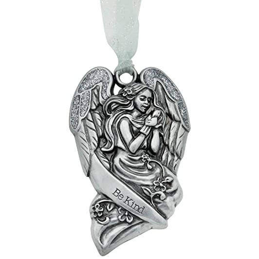 Be Kind Pewter Angel Glitter Wings Christmas Tree Ornament