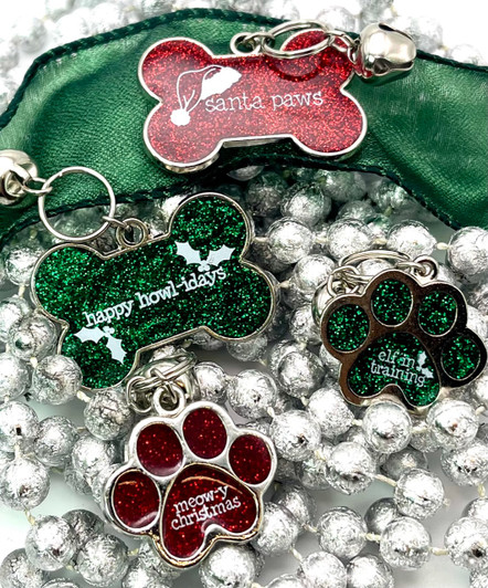 Santa Paws Pet Dog Collar Silver Metal Christmas Charm