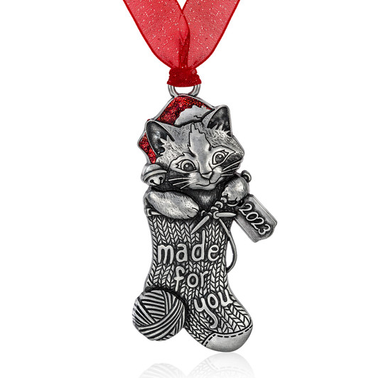 Love My Cat Pewter and Silver Dapped Kitten Ornament Collection