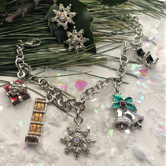 Silver Metal Christmas Charm Bracelet