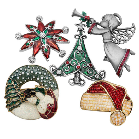 Surprise Assorted Collection of 5 Christmas Pins,