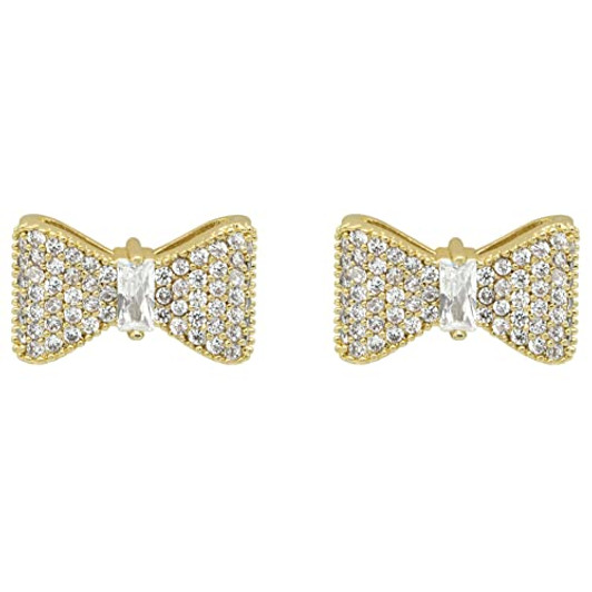 Gold Metal Cubic Zirconia Bow Post Earrings