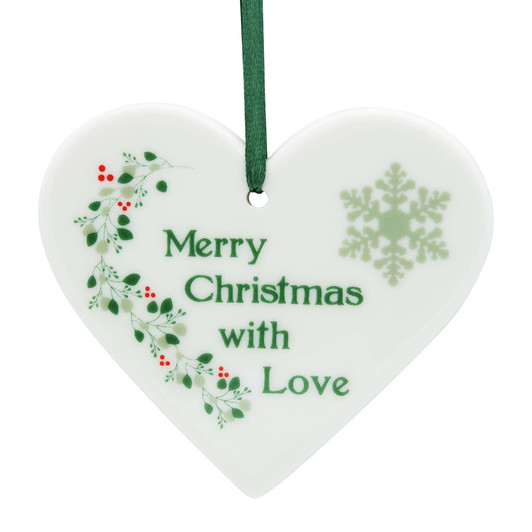 Merry Christmas with Love Heart Ceramic Ornament