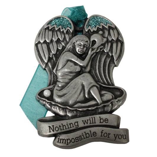 Nothing will be Impossible for you Pewter Metal Angel Christmas Tree Ornament