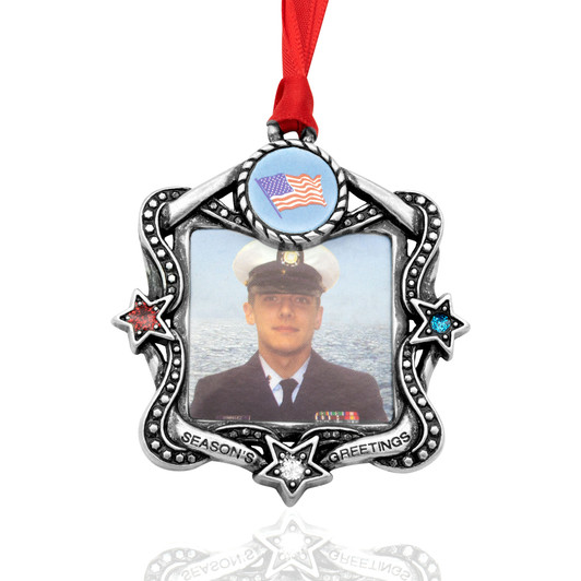 Pewter Metal Flag Patriotic Military Picture Photo Frame ornament