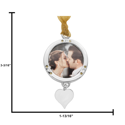 Pewter Round Photo Picture Frame Collectible with Engravable Heart Charm Ornament