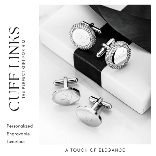 Men's Silver Circle Cufflinks - Engravable, Personalized Monogram, Joyful Sentiments by Gloria Duchin