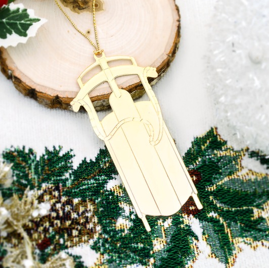 Gold Metal Sled Christmas Tree Ornament