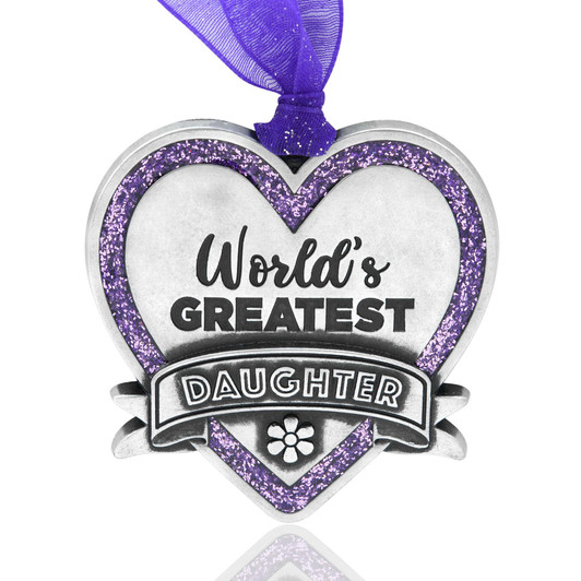 World's Greatest DAUGHTER Heart Pewter Silver Metal Ornament