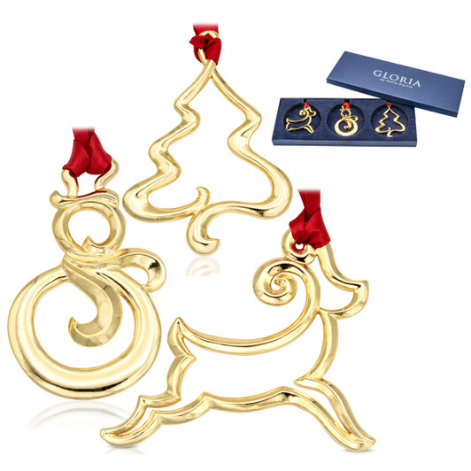 Modern Minimalist Christmas Themed Gold Metal Swirl Ornaments (Set of 3)