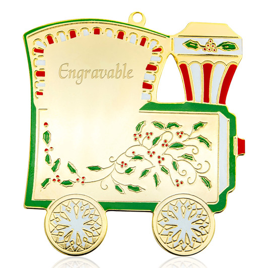 Colorful Gold Metal Train Engraveable Custom Vintage Design Ornament