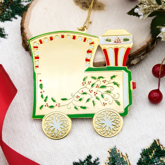 Colorful Gold Metal Train Engraveable Custom Vintage Design Ornament