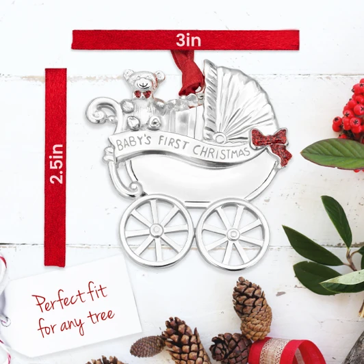 silver baby carriage christmas ornament