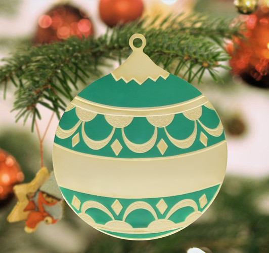 Green Enamel Ball Engraveable Gold Metal Custom Ornament