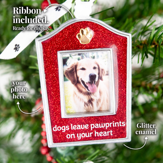 Dogs Pawprints Silver Metal Paws Photo Frame Ornament