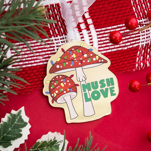 Mush Love Mushroom Gold Christmas Tree Ornament
