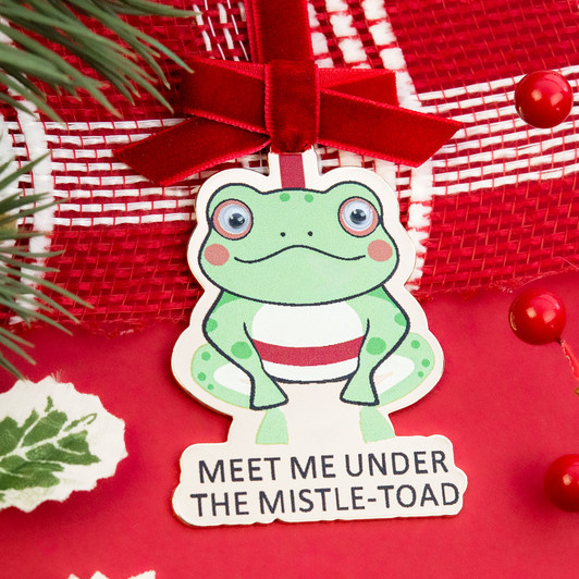 Meet Me Under the Mistle-Toad Gold Frog Christmas Tree Ornament