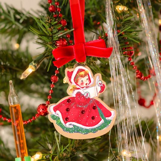 Caroler Girl Vintage Style Tree Ornament with Crystals