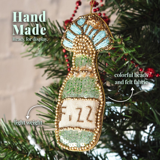 Fizz Champagne Beaded Bottle Ornament
