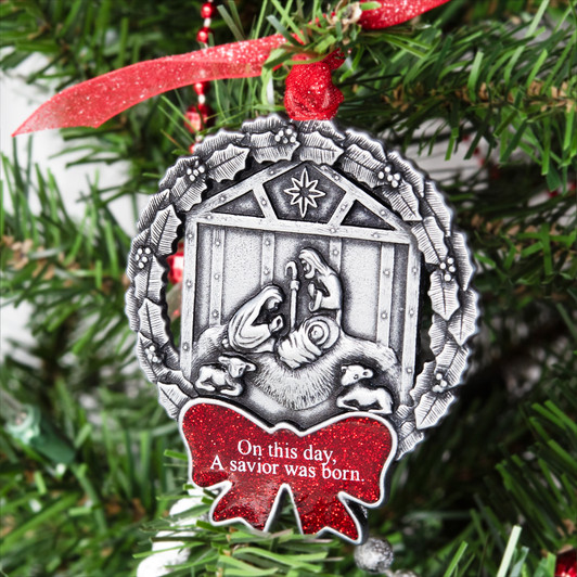 Nativity Wreath Ornament On this day a savior was born