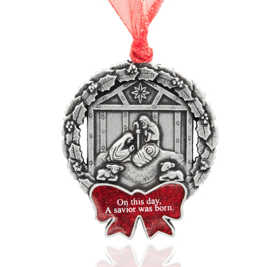 Nativity Wreath Ornament On this day a savior was born